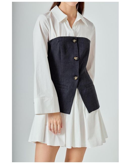 Endless Rose Gray Mixed Media Tweed Poplin Mini Dress