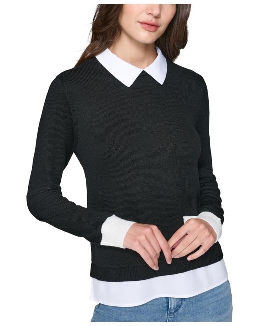 Karl Lagerfeld Petite Layered look Shirt collar Sweater in Black Lyst