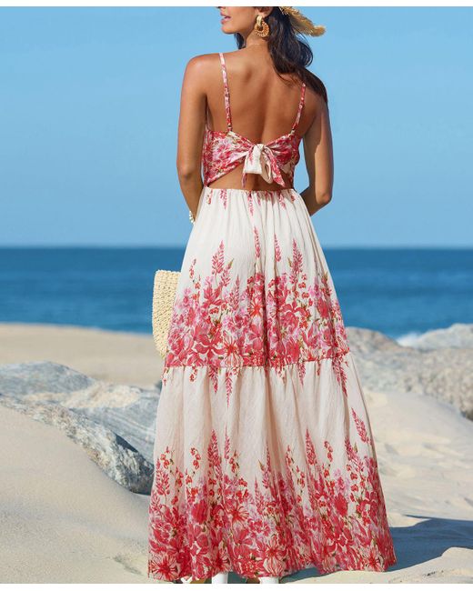 CUPSHE Red First Dance Floral Maxi Beach Dress