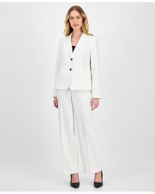 Le Suit White Crepe Two-button Jacket & Pull-on Pantsuit Set