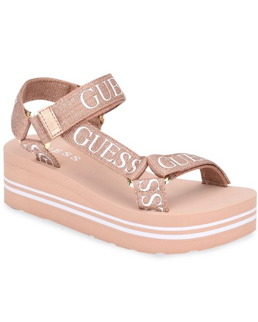 Guess Avin Strappy Platform Sandals in Pink - Lyst