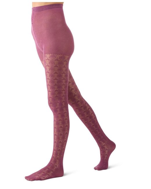 Memoi Purple Textured Cotton Rich Inverted Crochet Fashion Tights Mtf08952