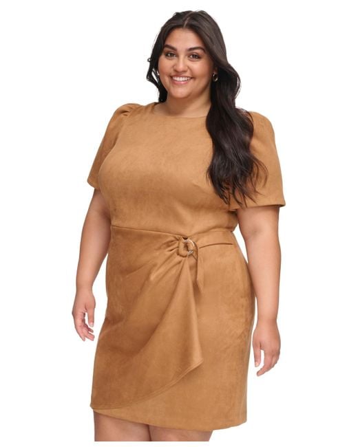 DKNY Plus Size Faux-suede Sheath Dress in Brown | Lyst