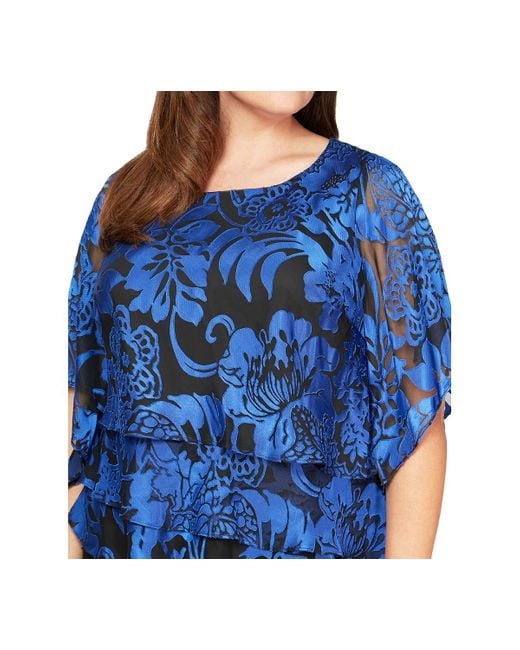 Alex Evenings Blue Plus Size Printed Tiered Top