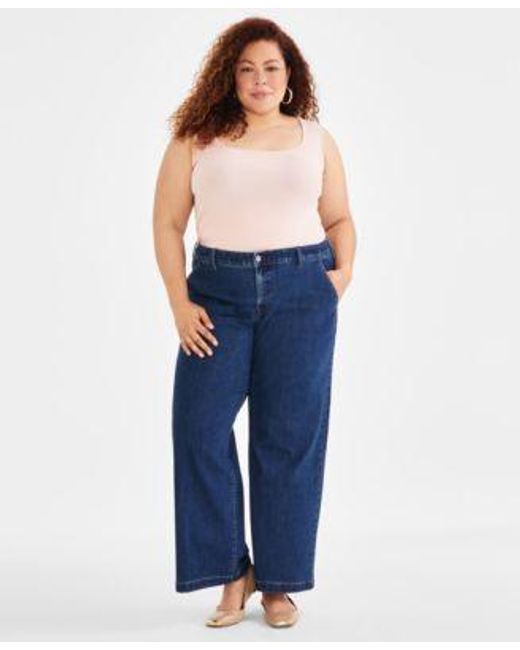 Style Women's Blue Style Co High Rise Wide Leg Jeans 28w Created  For Macys