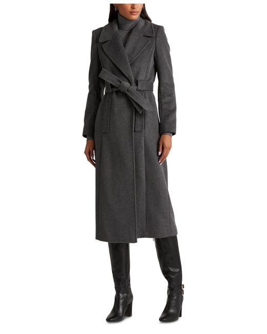 Lauren by Ralph Lauren Black Wool-blend Wrap Coat