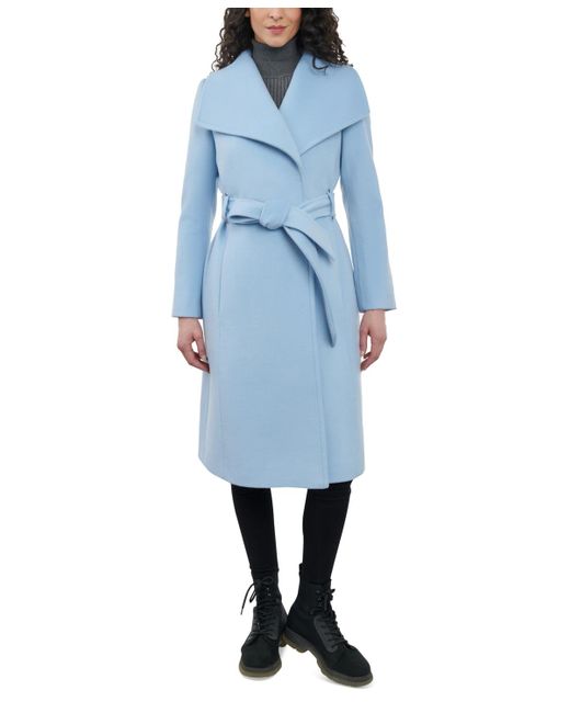 Anne Klein Blue Cashmere Blend Belted Wrap Coat