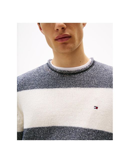 Tommy Hilfiger Gray Two-tone Stripe Crewneck Sweater for men
