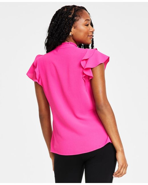 Cece Pink Pintuck Ruffled Blouse