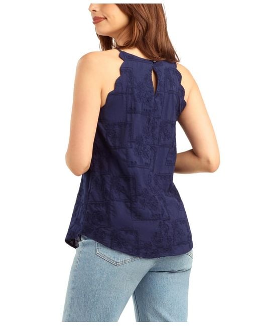 Bcx Blue Patchwork Embroidery Halter Neck Top