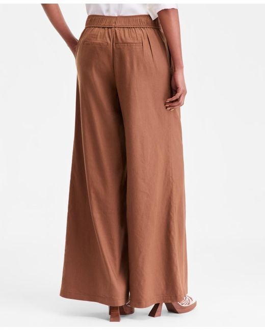 INC International Concepts White High-rise Pleated Pull-on Wide-leg Pants