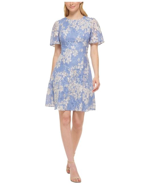 Jessica Howard Embellished Lace Dress in Periwinkle (Blue) | Lyst