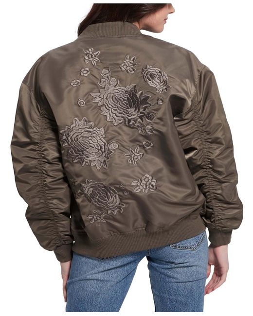 Guess Brown Birks Embroidered-back Oversized Bomber Jacket