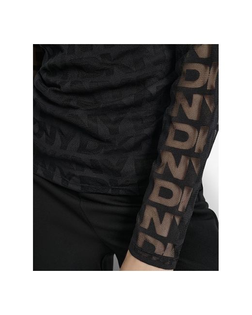 DKNY Black Logo-mesh Jacquard Long-sleeve Top