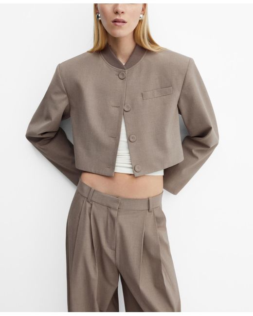 Mango Buttoned Cropped Jacket in Gray | Lyst