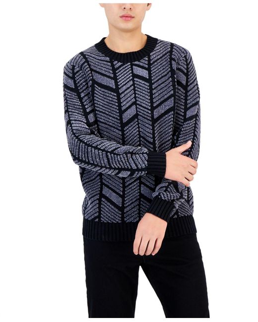 Alfani Synthetic Herringbone Sweater, Created For Macy's in Black (Blue