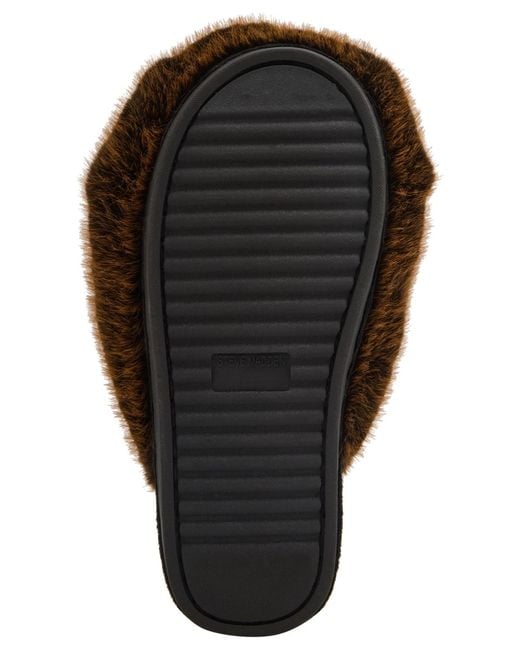Steve Madden Brown Poof Cozy Slides Slippers