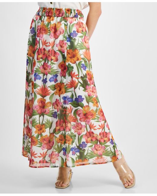 INC International Concepts Multicolor Petite Textured Floral-print Maxi Skirt