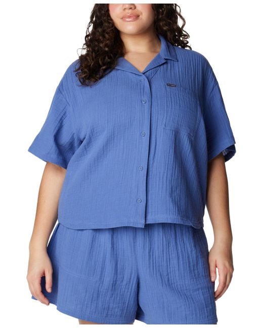 Columbia Blue Plus Size Holly Hideaway Breezy Short-sle Top