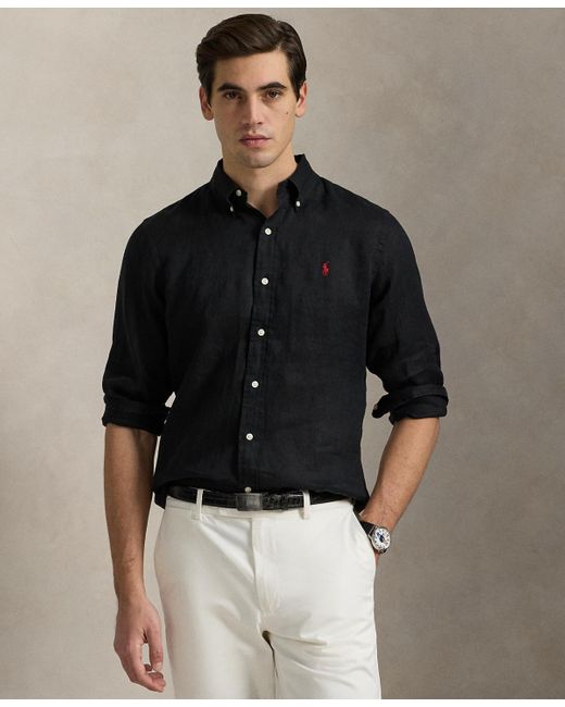 Polo Ralph Lauren Classic Fit Linen Shirt in Black for Men | Lyst
