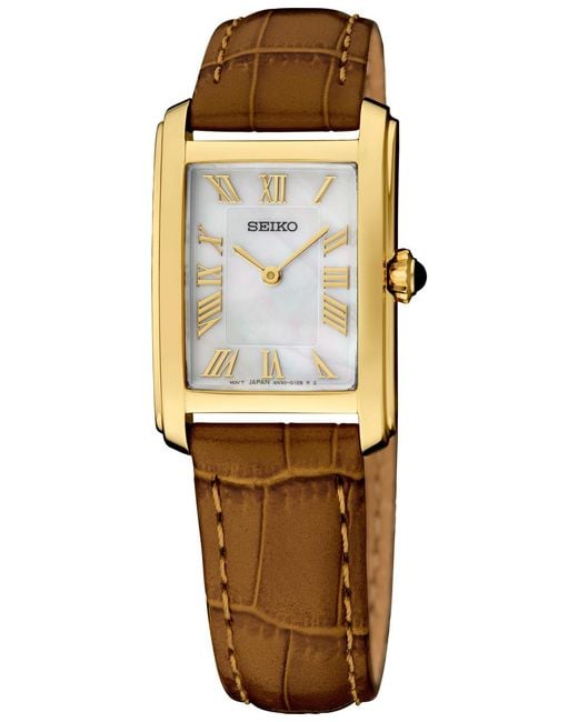 Seiko Metallic Essentials Quartz Leather Strap Watch