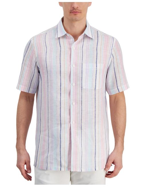 Club Room White Dart Striped Short-sleeve Linen Shirt for men
