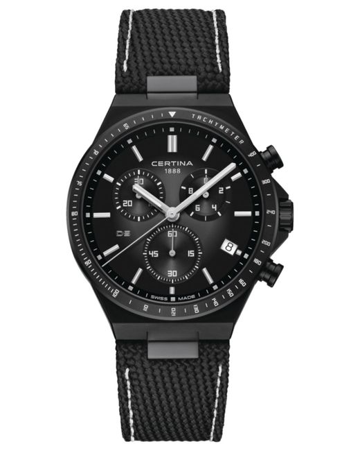Certina Swiss Chronograph Ds-7 Black Synthetic Strap Watch 41mm for men