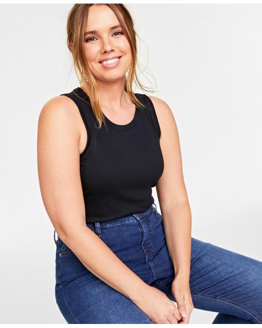 On 34th Black Ribbed High-neck Tank Top