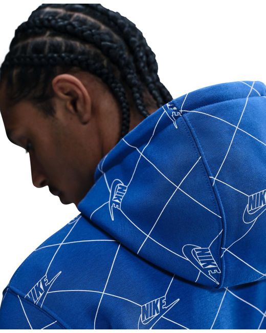 Nike Blue Sportswear Club Fleece Pullover Printed Hoodie for men