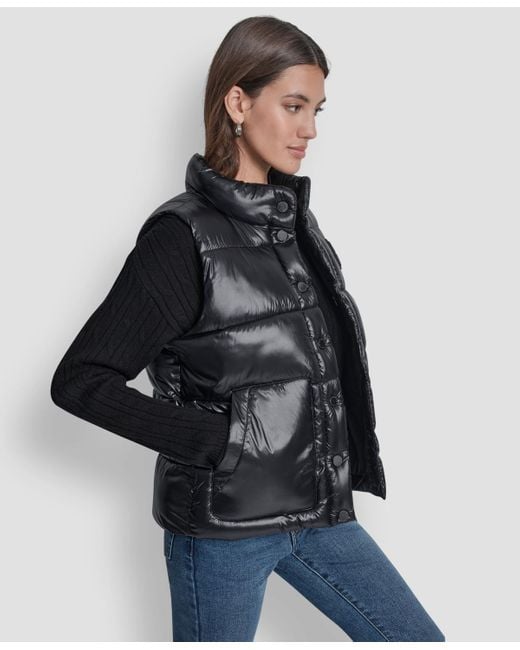 DKNY Blue Quilted Mock Neck Puffer Jacket