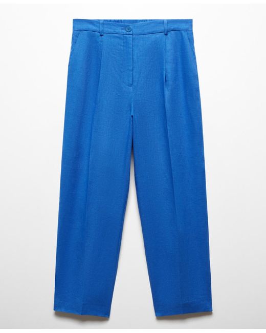 Mango Blue 100% Linen Straight Pants