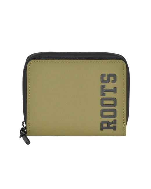 ROOTS Green Compact Zip Around Snap Wallet for men