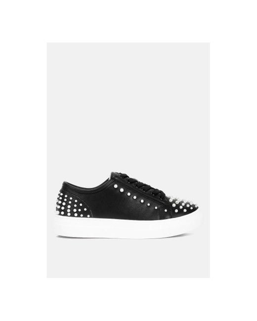 LONDON RAG Black Pearly Pearl Embellished Slip On Sneakers