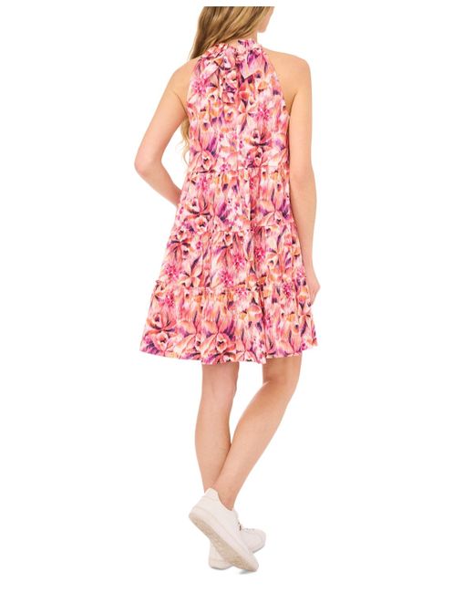 Cece Halter Tiered Ruffle Cotton Mini Dress