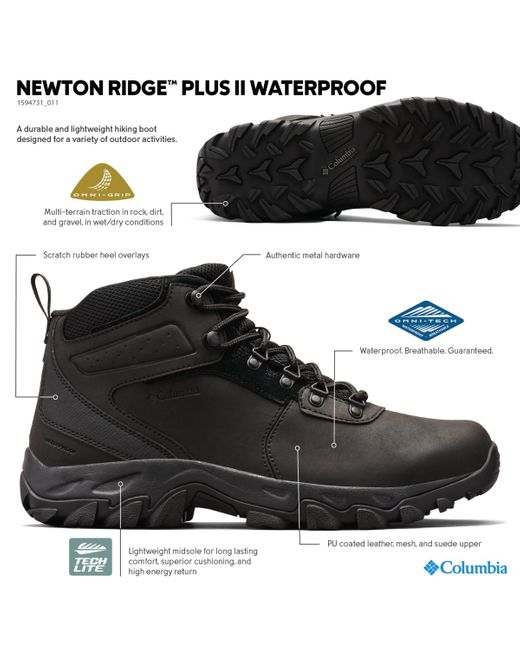 Columbia Black Newton Ridge Plus Ii Waterproof Hiking Boots for men