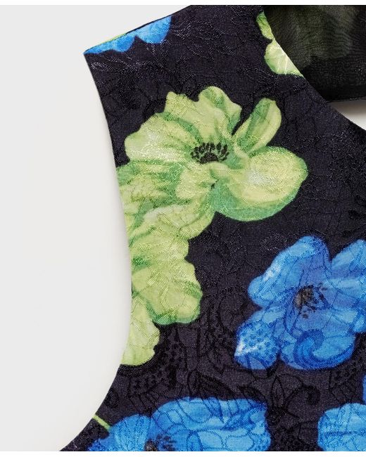 Mango Blue Open-back Floral Blouse