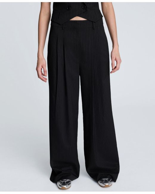 Kenneth Cole Black Pinstripe High-rise Pants