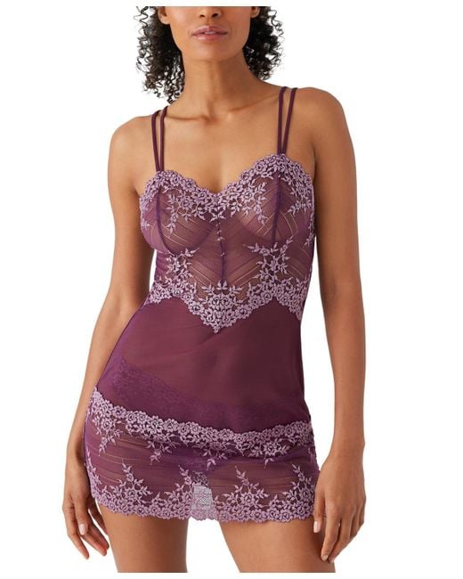 Wacoal Purple Embrace Lace Sheer Chemise Lingerie Nightgown 814191