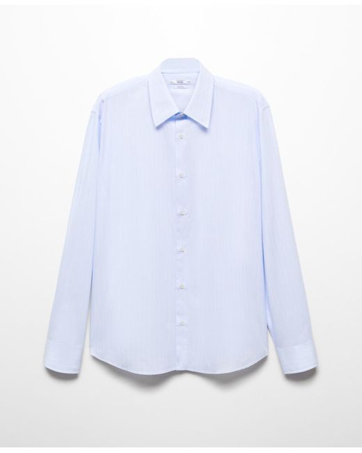 Mango Blue Regular-fit Cotton Striped Dress Shirt