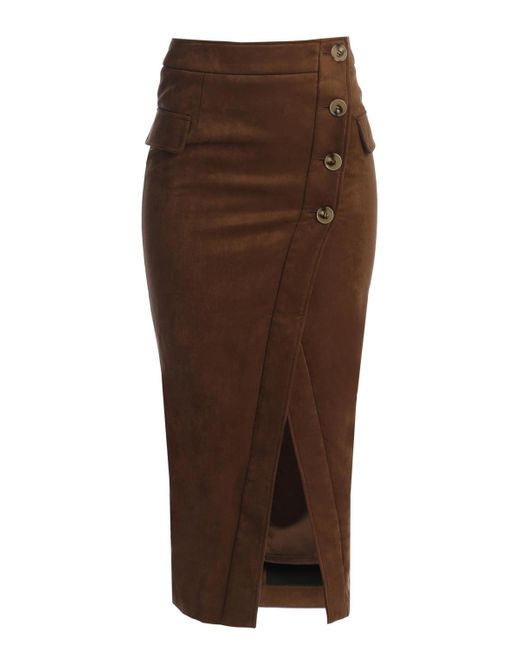 JLUXLABEL Brown Audrey Suede Midi Skirt