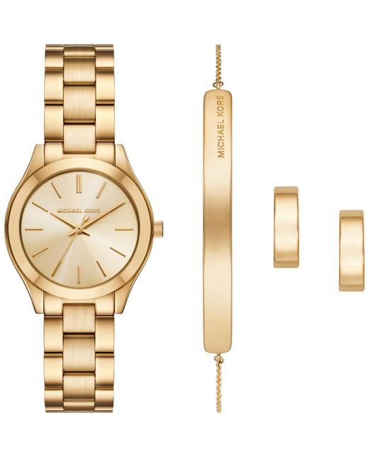 Michael Kors Metallic Â Slim Runway Three-hand Stainless Steel Watch And Jewelry Set