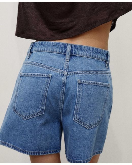 Mango Blue High-rise Denim Shorts