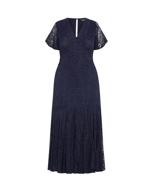 city chic blue lace dress High Neck Lace Dress-Blue