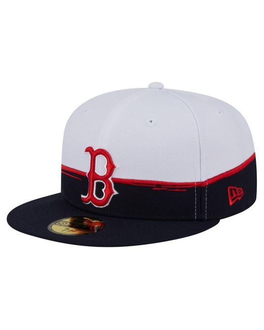 KTZ Navy/white Boston Red Sox Paint Stroke 59fiftyâ Fitted Hat for men