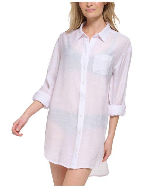Calvin Klein Beach Button-up Shirt Cover-up in White | Lyst