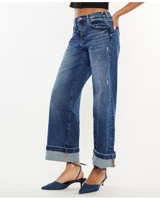 Kancan Blue High Rise Wide Leg Pull On Jeans