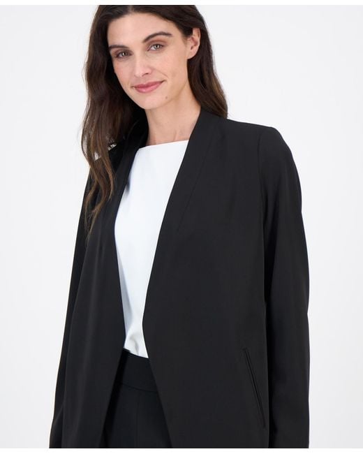 Anne Klein Black Stretch Collarless Open-front Jacket