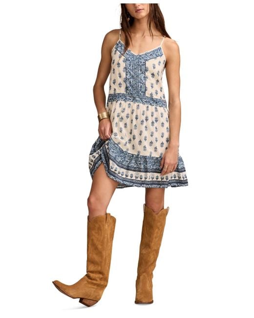 Lucky Brand Blue Border Print Mini Dress