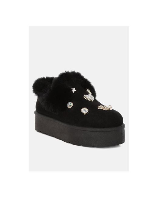 LONDON RAG Black Zeta Charm Detail Slip On Snow Boots