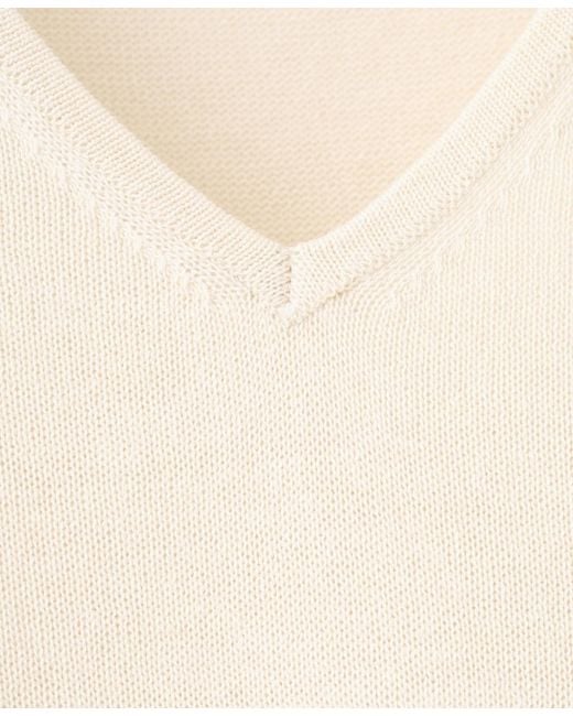 Mango White V-neck Knit Top